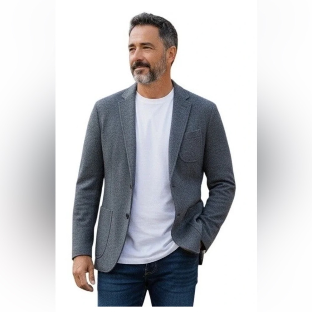 Banana Republic Slim Wool Blazer Mens 42S Gray Italian Fabric Mario Bellucci Lux